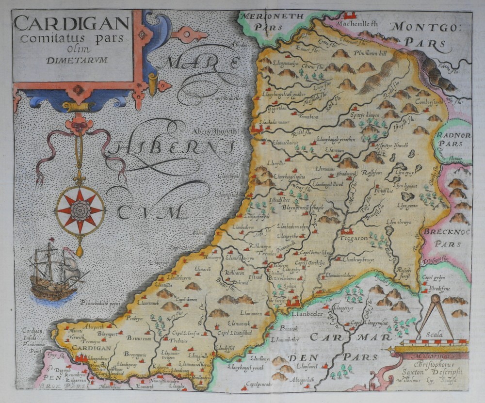 CARDIGANSHIRE Original early map by William Kip c1607
