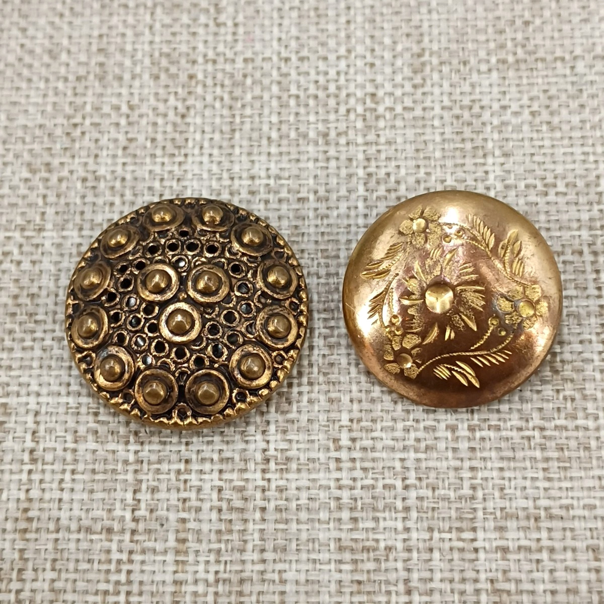 Antique Victorian Brass Button Lot Openwork Studded & Floral 22, 20mm Stamped