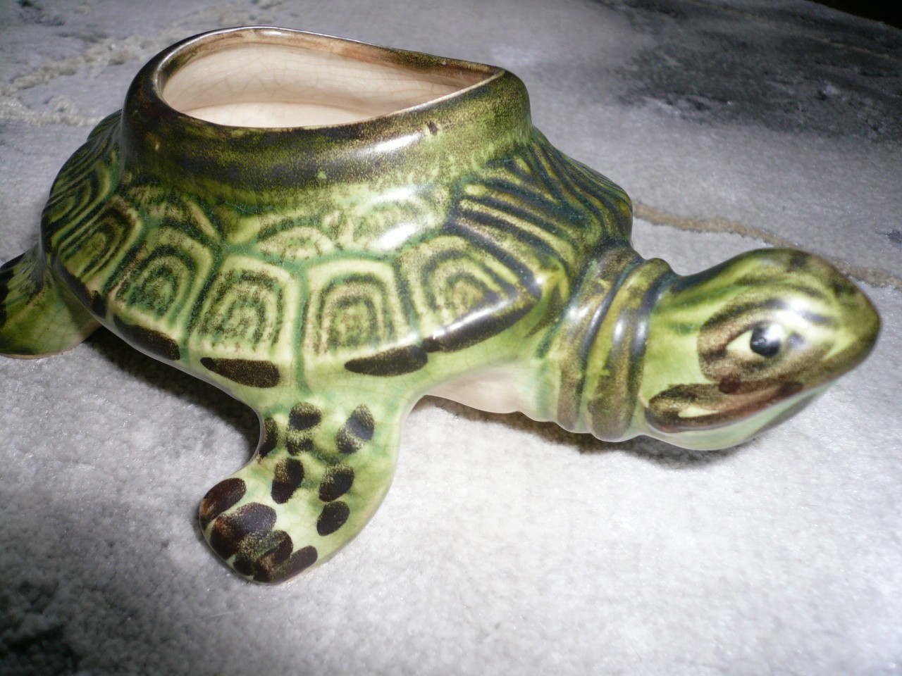 BRUSH McCOY ART DECO GARDEN POTTERY FABULOUS OLD TURTLE PLANTER 7 1/2″ LONG