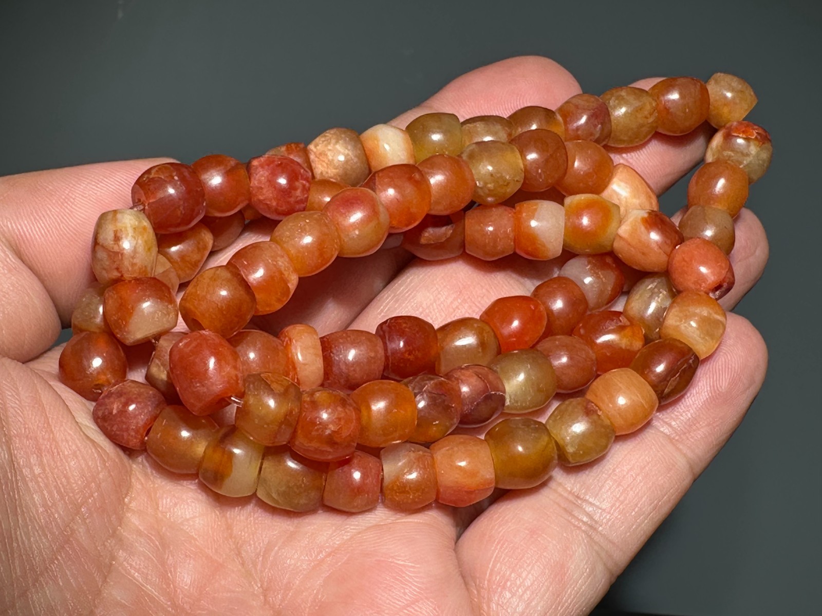 55 Beads “Liang Zhu” Culture Old Jade Carved Bead Design Pendant “Pei” 0.5-0.8cm
