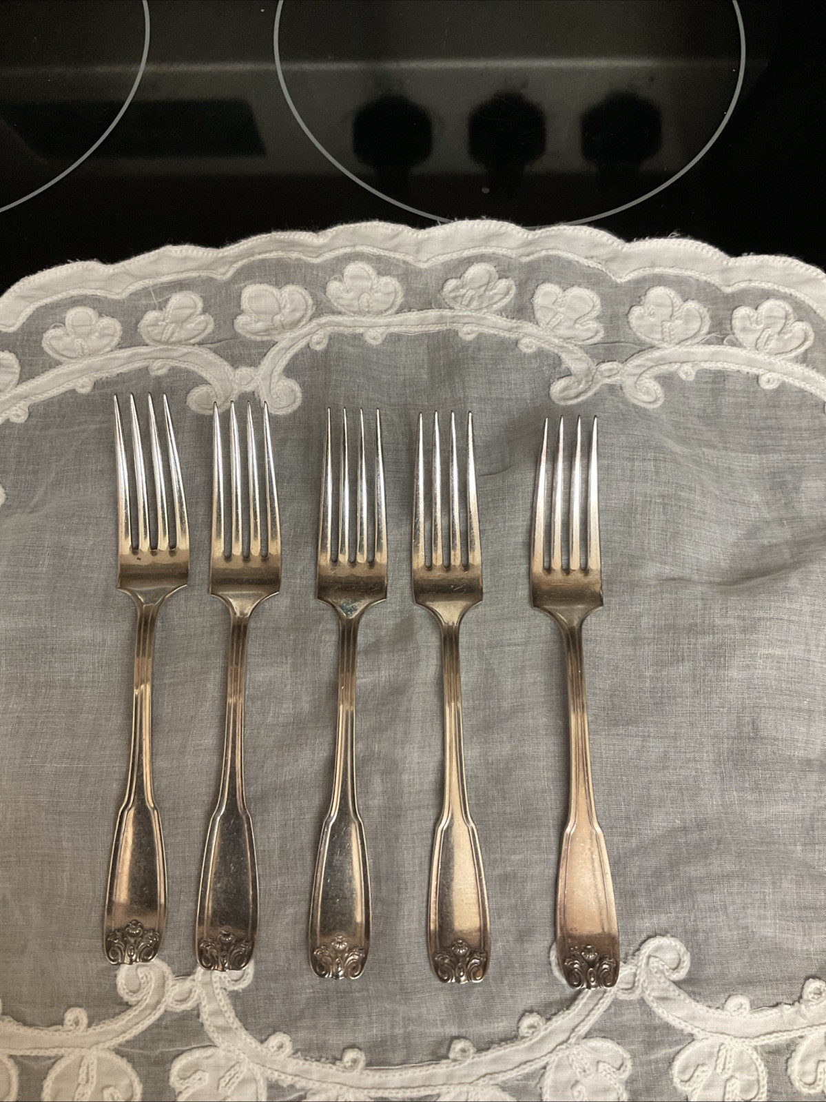 Wm. Rogers Silver Plated 6in Set Of 5 Salad Forks Champlain 1912