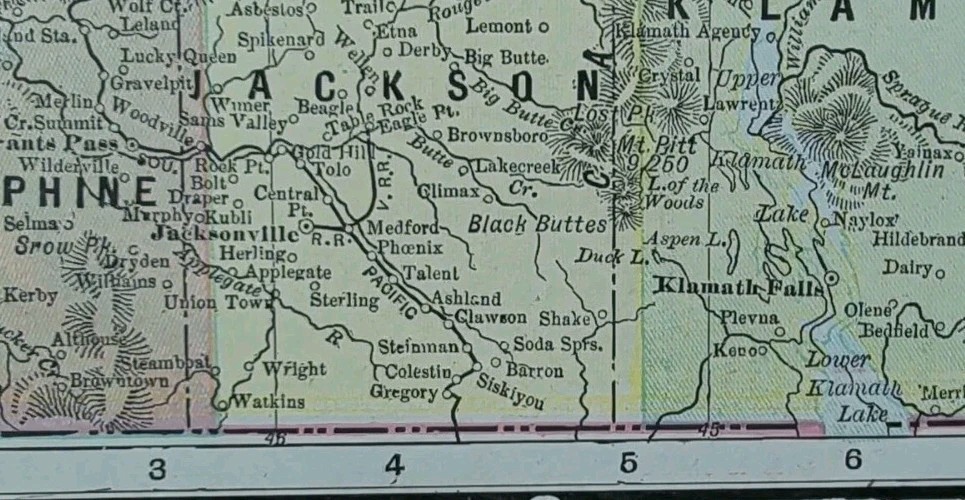 Vintage 1902 OREGON Map 14″x11″ Old Antique Original JACKSONVILLE KLAMATH FALLS