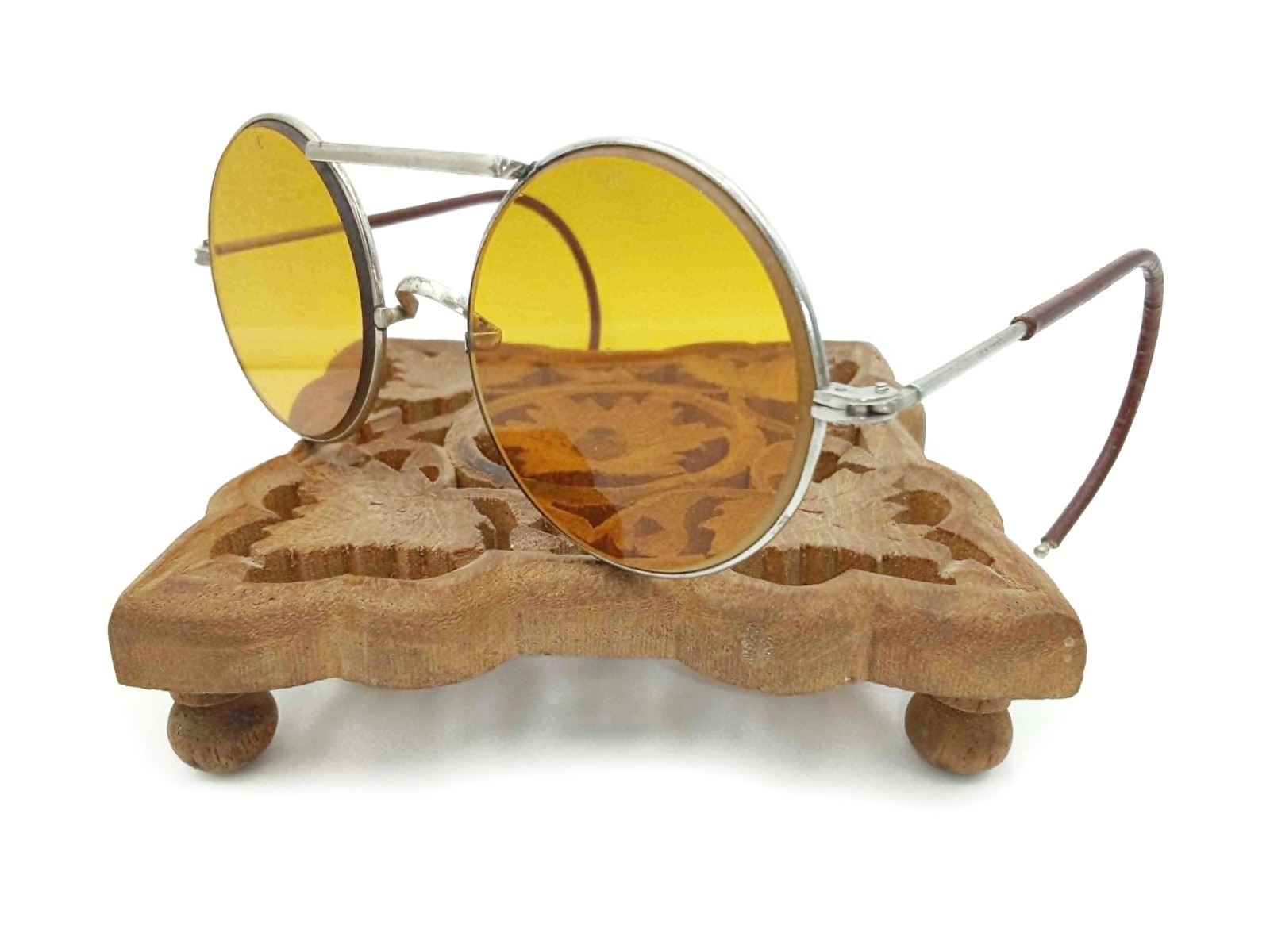 Antique Willson Amber Sunglasses Goggles Spectacles Vtg Safety Glasses Orange
