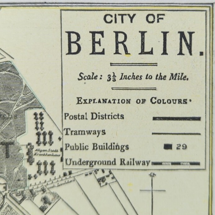 Vintage 1891 BERLIN GERMANY Map 14″x11″ ~ Old Antique Original LICHTENBERG MITTE