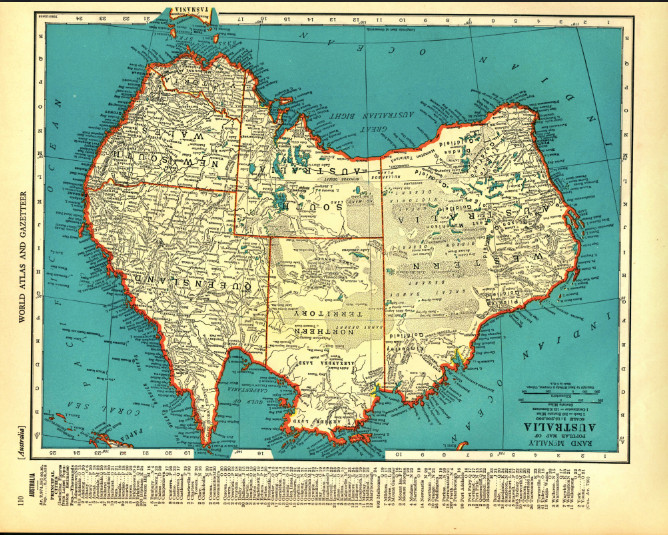 1938 Vintage Map Australia or Oceania Color Original From Collier Atlas