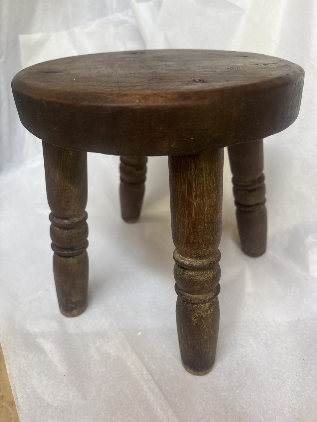 Antique Wooden Milking Stool With Carved Legs