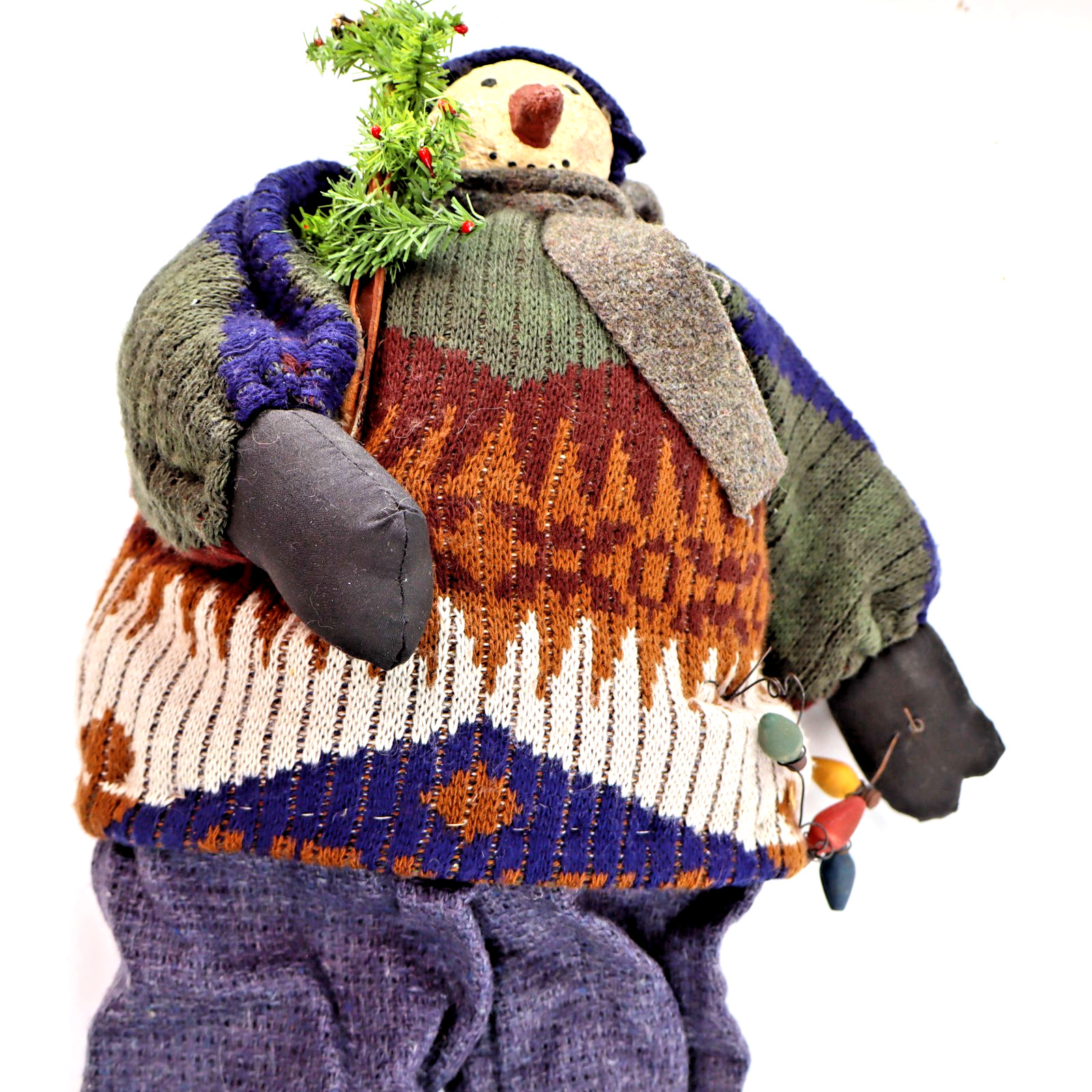 Vtg artist Snowman doll Xmas Folk Art Shelf Sitter prim OOAK April Cummins 23″