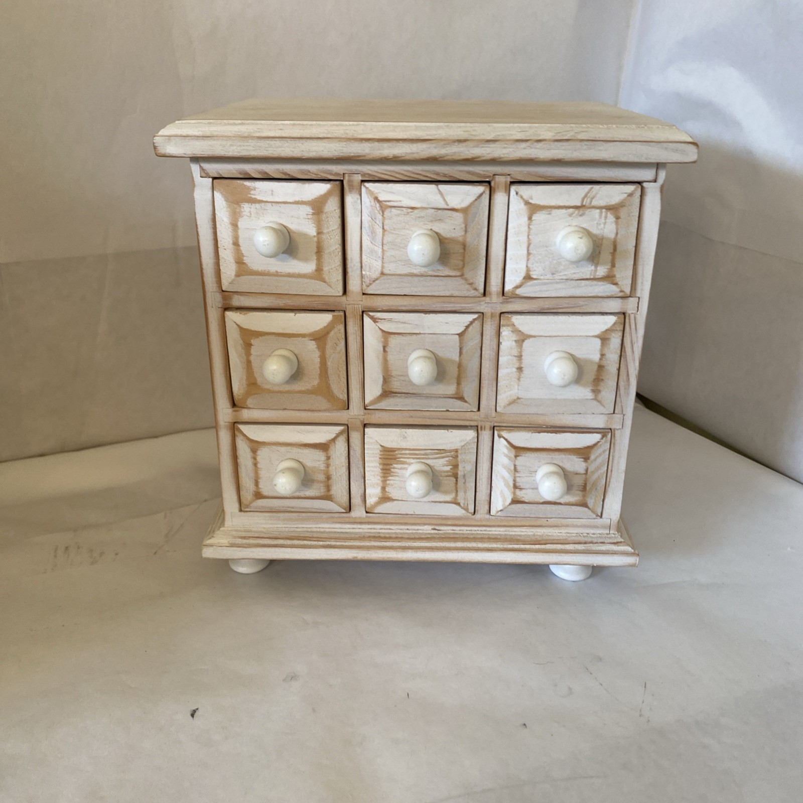 Vintage 9 Drawer Rustic Primitive Wooden Apothecary Spice Cabinet Organizer
