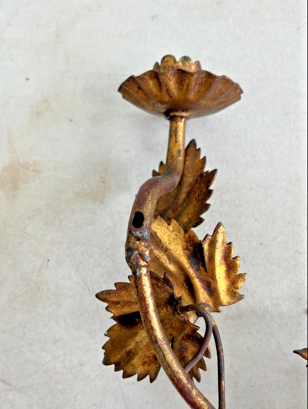 Vintage Gilt Tole Grapevine Candelabra Wall Scone