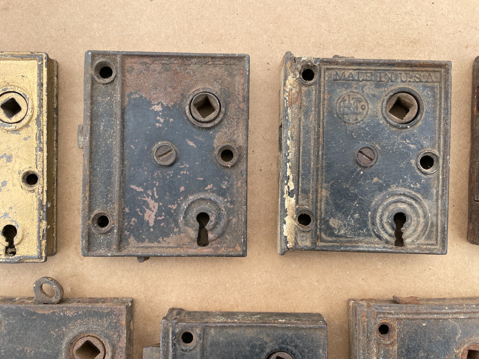 OUTSTANDING Lot of (11) Antique DOOR RIM LOCKS Cast Iron Locks Applied on door