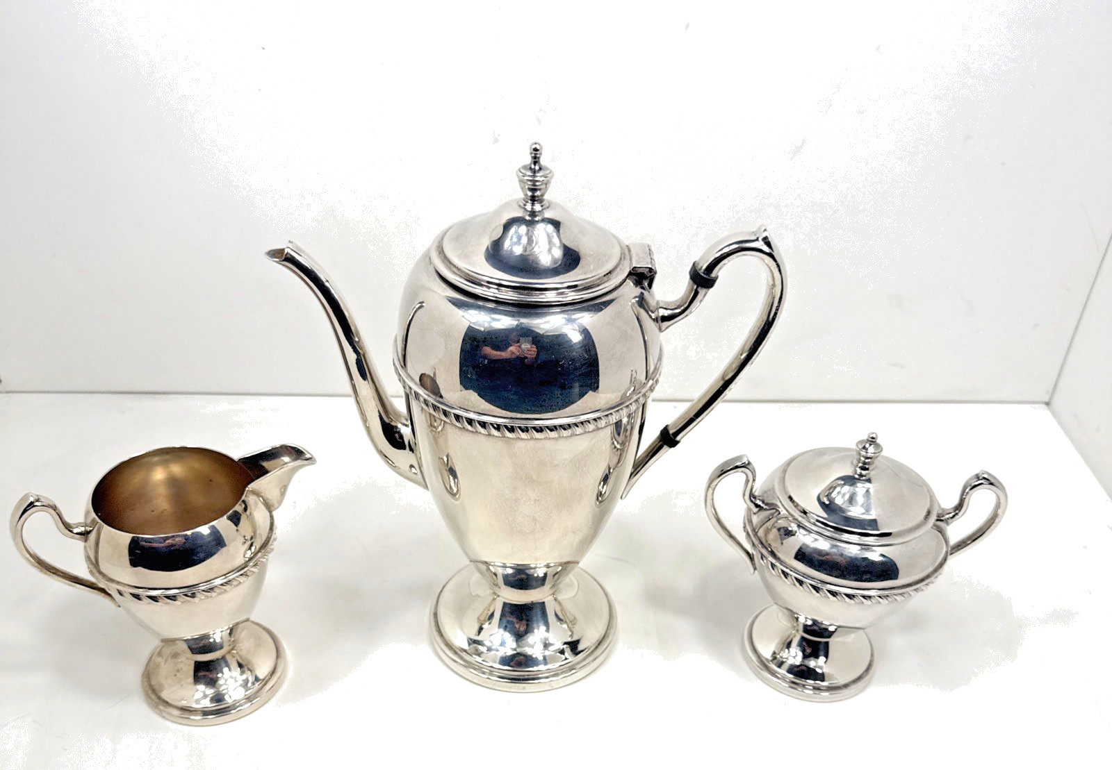 VNTG GOTHAM 3 PIECE SILVER ON COPPER TEA SET