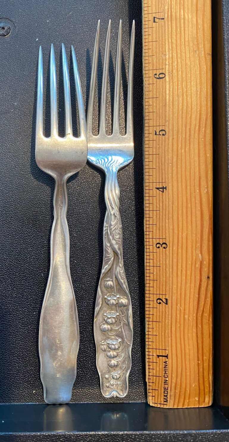 STERLING SILVER FLATWARE WHITING LILY OF THE VALLEY 1 FORK 7″ PRICE EACH