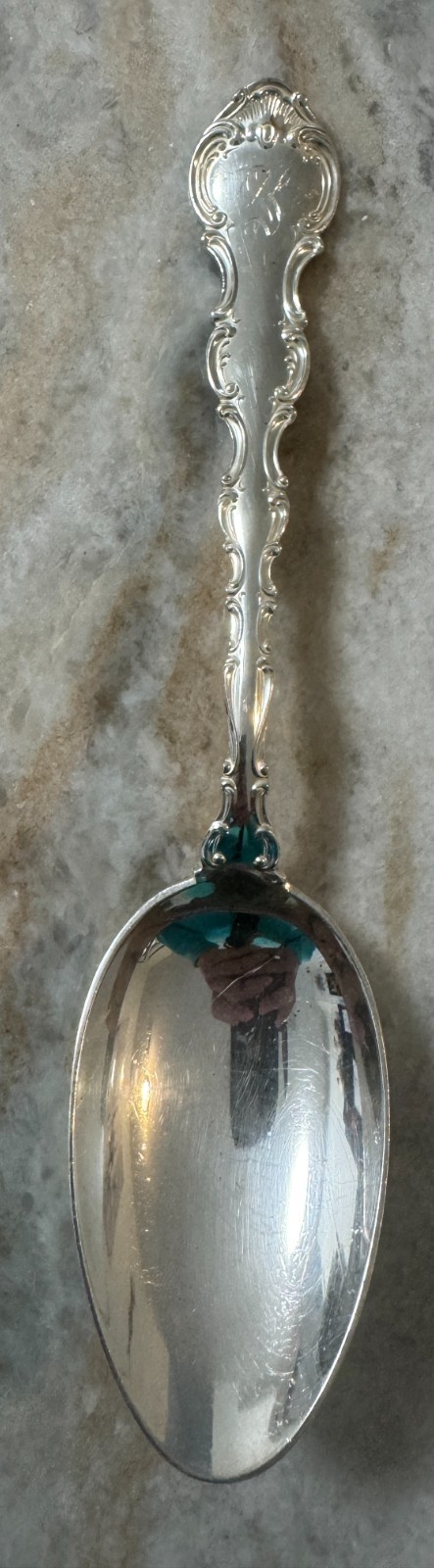 Serving Spoon Strasbourg Sterling, Lion-Anchor-G, 1897 Gorham 84.4g, 8 1/2″