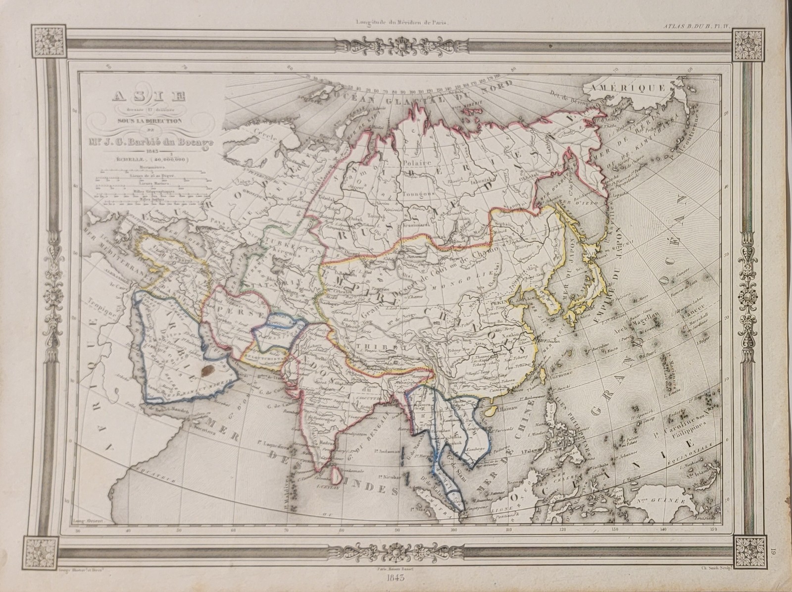1846 French map Asia Bocage Atlas Ilustré outline hand color Siberia China India
