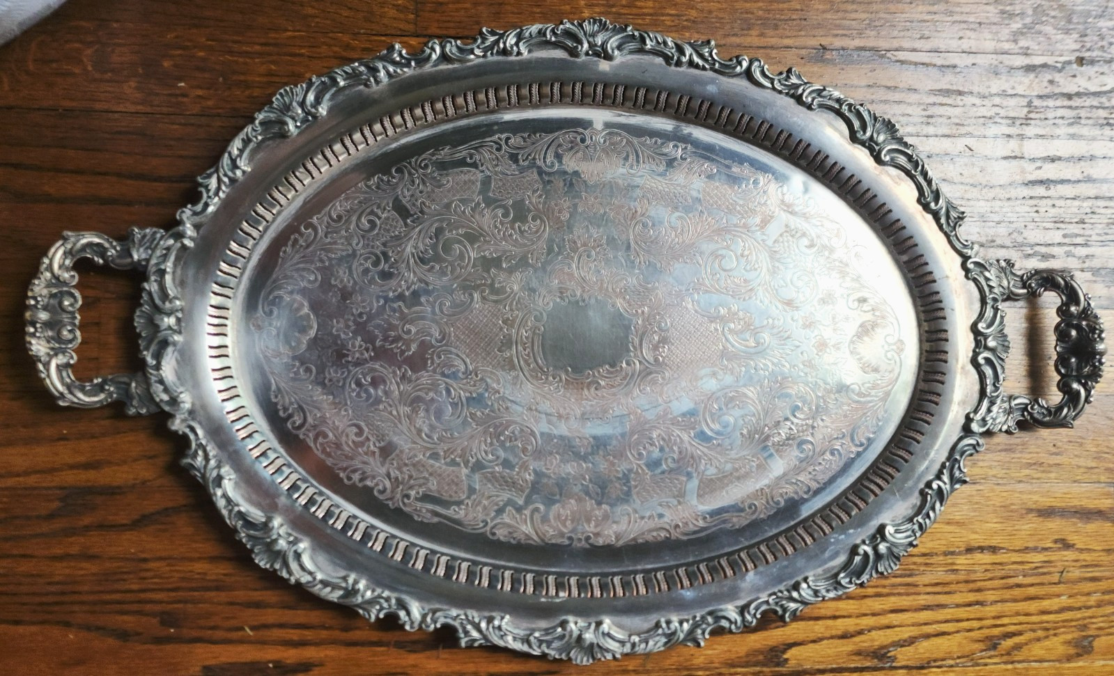 ANTIQUE HUGE SILVERPLATED OVAL SERVING PLATTER TRAY 26″ x 16″ 7 POUNDS