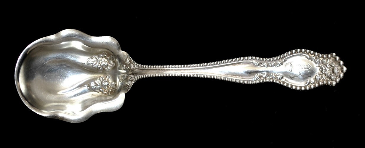 Wendell Mfg. Co. Sterling Beaded Edge 1875 Berry Spoon 5 1/2″ RARE Monogrammed