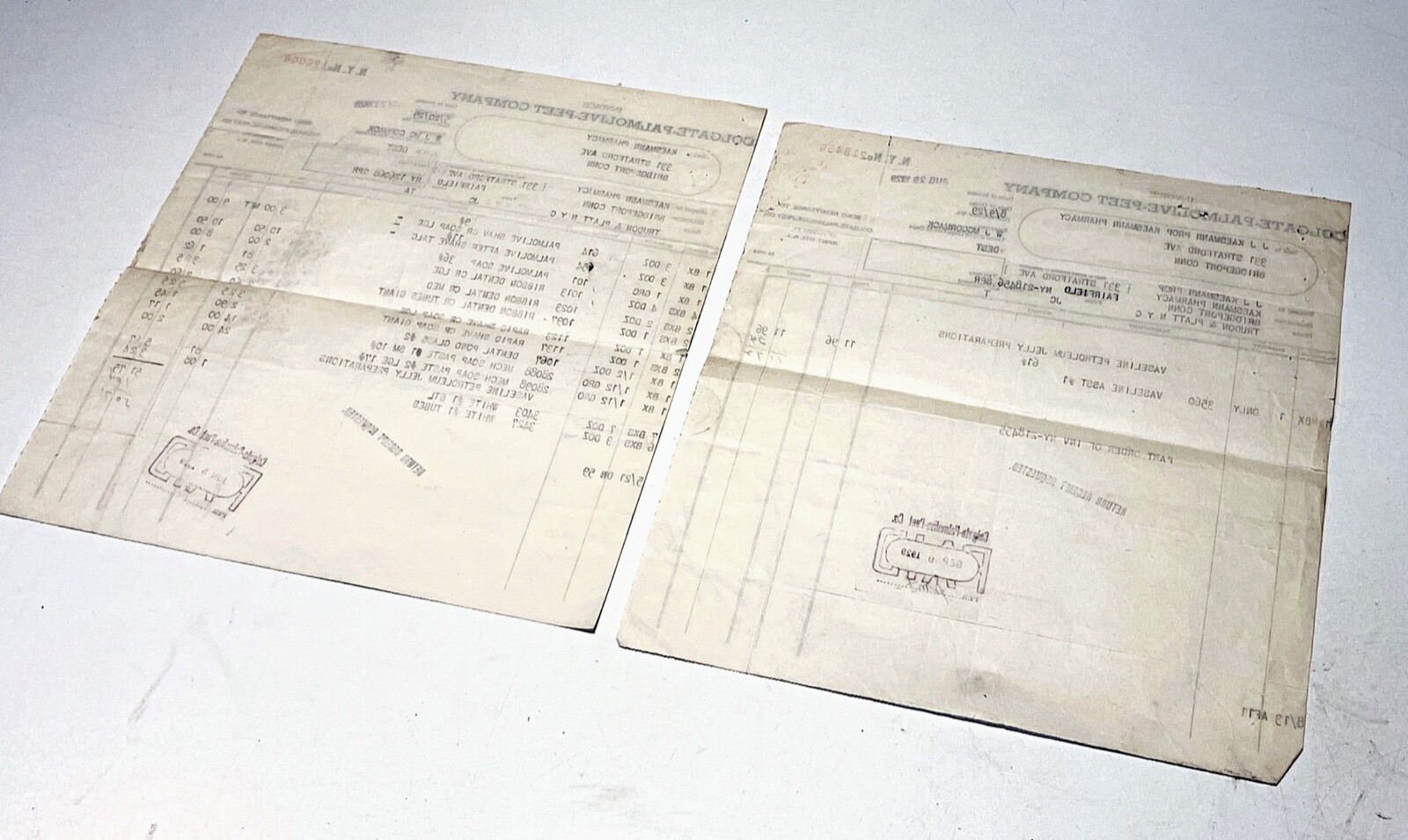 lot 1929 billheads depression era COLGATE PALMOLIVE PEET CO. “vaseline, dental”
