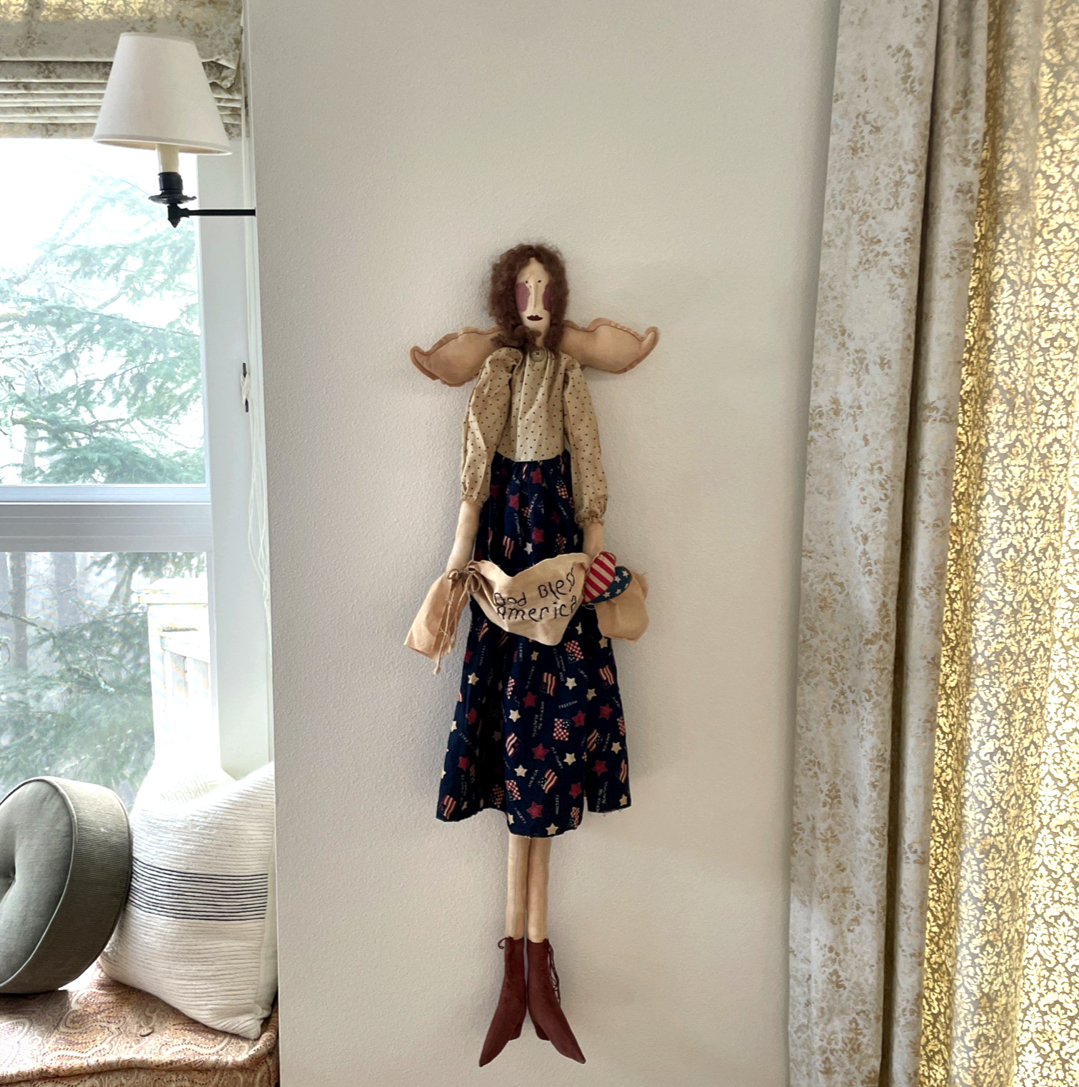 Primitive Folk Art Patriotic Angel Doll Handmade Americana 46″ God Bless America