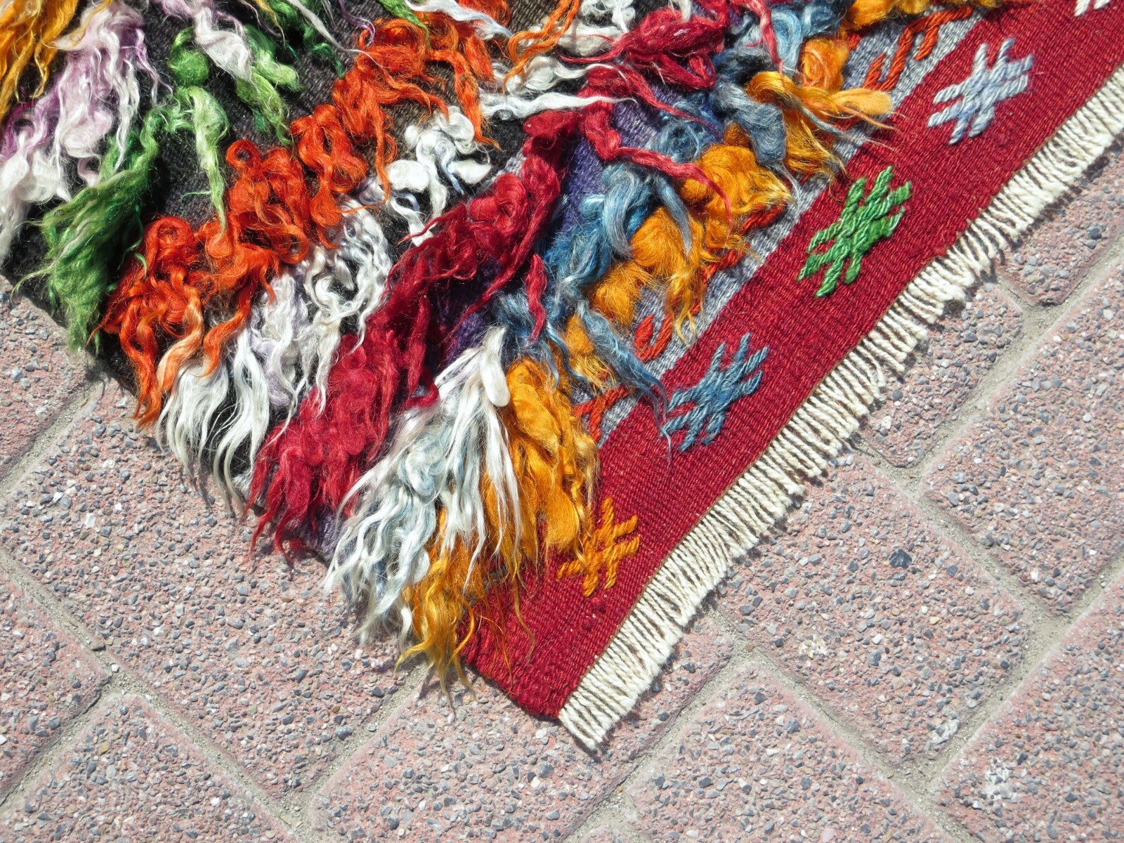 Shaggy Rug Mohair Rug Long Hair Rug Multicolor Carpet Vintage Tulu Rugs 35″x50″