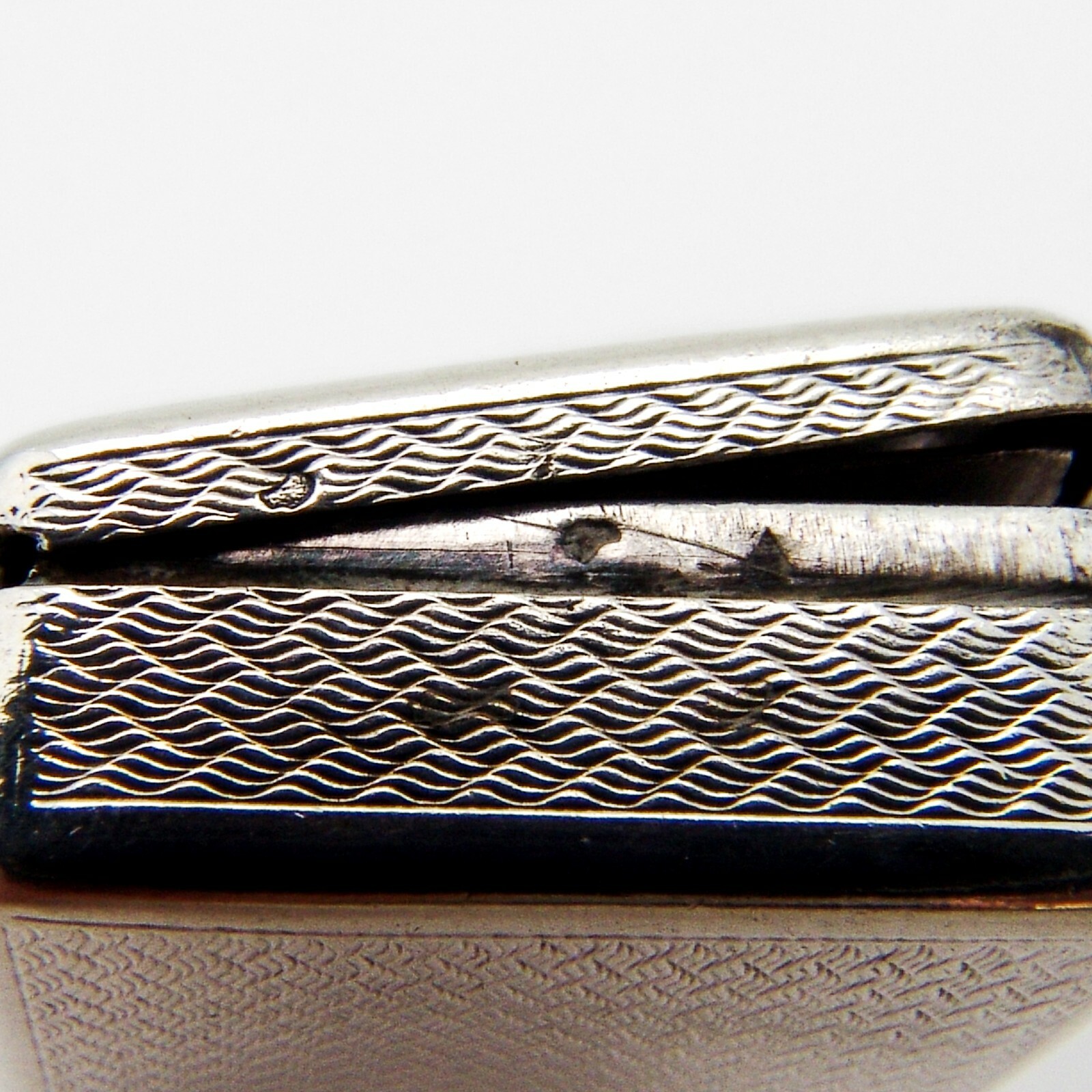 Engine Turned Rectangular Box French Sterling Silver Double Lidded