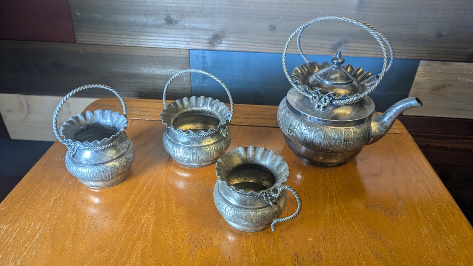 Quadruple Silver Plate Antique 4 Piece Tea Set circa 1893-1899 by Aurora MFG Co