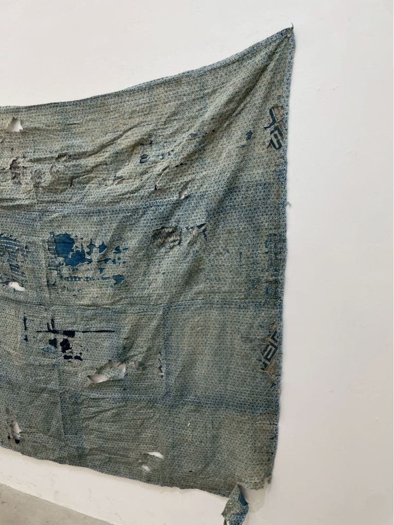 VINTAGE Boro Indigo Patchwork Textile Art Wall Hanging Handwoven 157cm