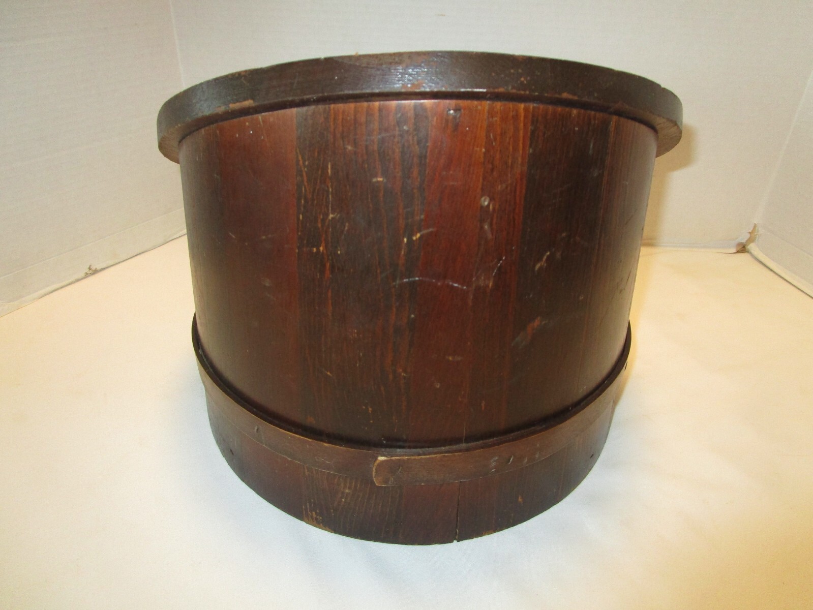 Vintage Folk Art Wood Barrel firkin Footrest American Eagle décor 12.25″ W 1900s