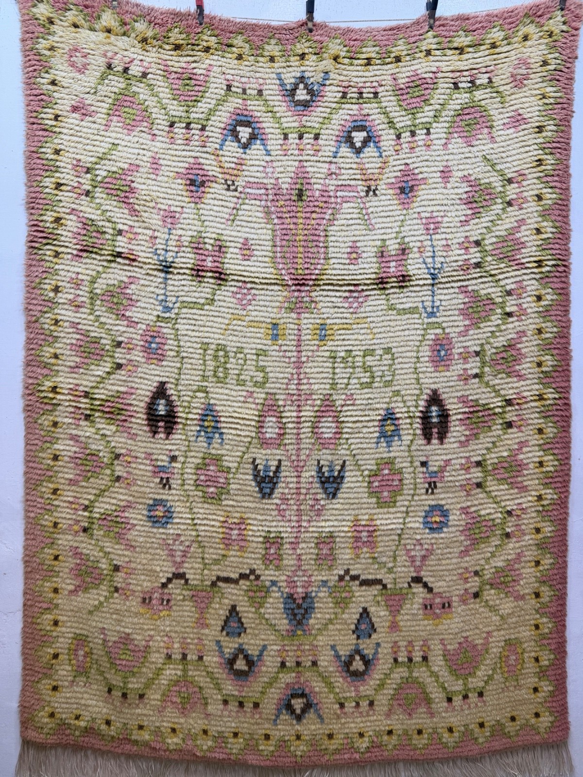 Vintage Fabulous Hand Knotted Dated Swedish Scandinavian Rya Shag Wool RugCarpet