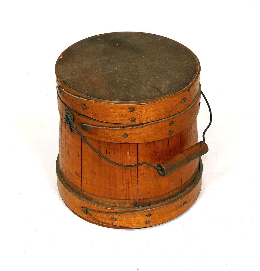 Primitive Antique Wooden Shaker Firkin Bucket With Handle And Lid~Nice Condition