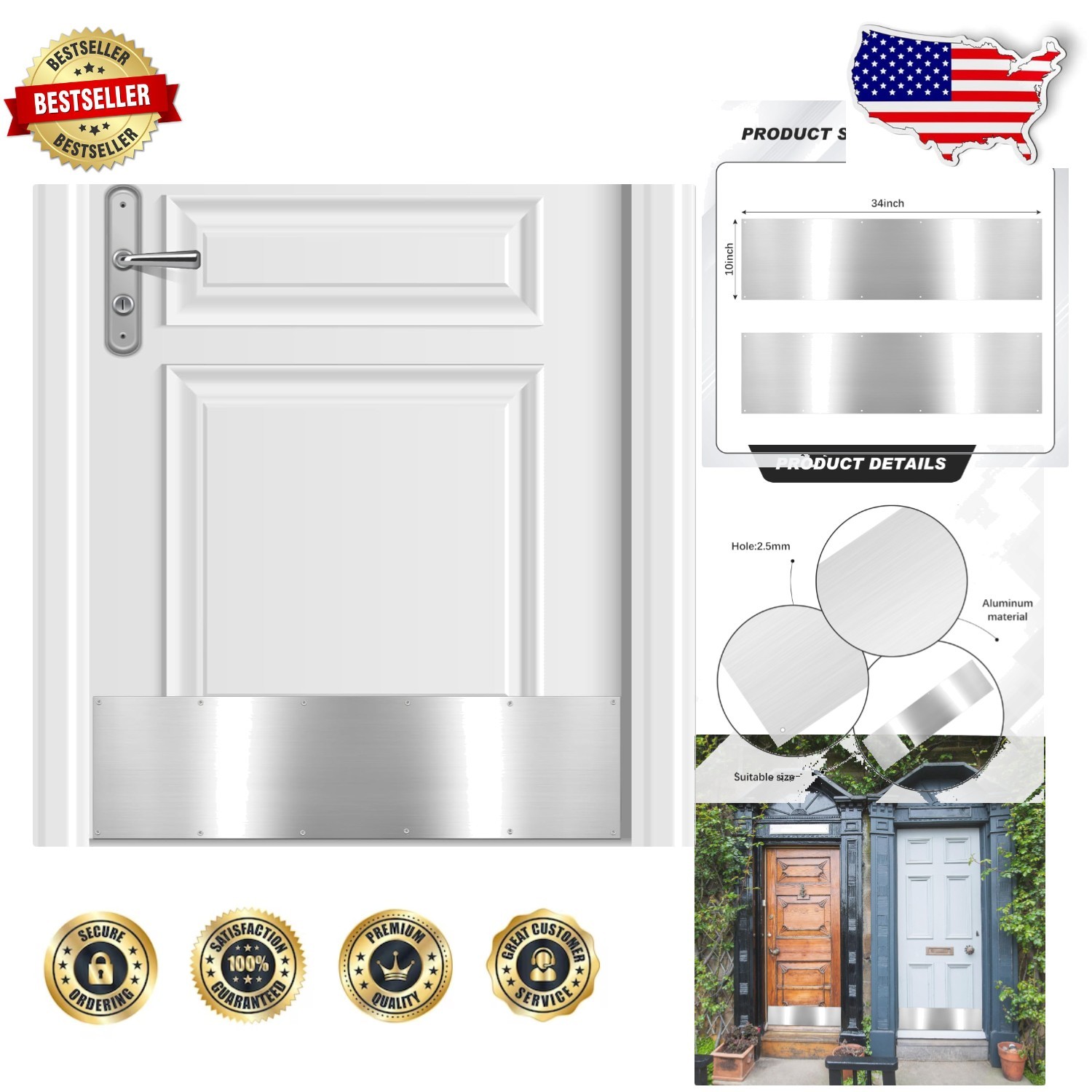 Protective Aluminum Door Kick Plates 10×34 Grey Silver – Easy Install