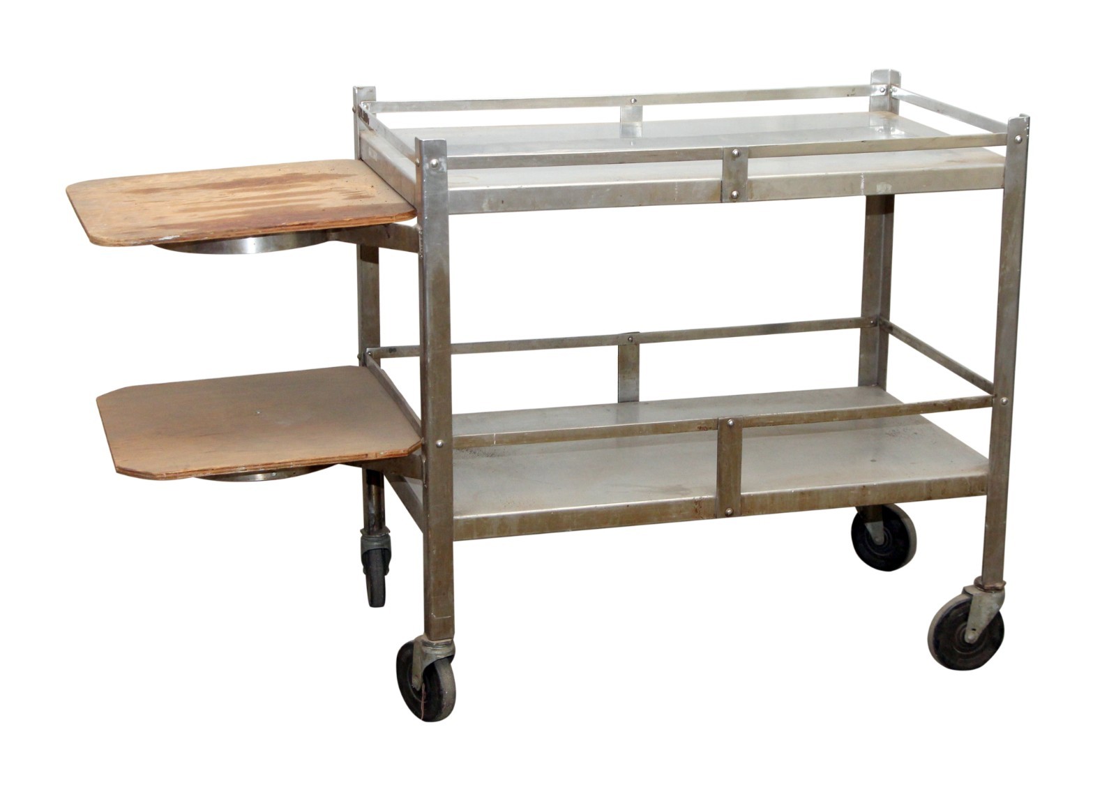 Reclaimed Steel Hospital Utility Cart with Side Shelves