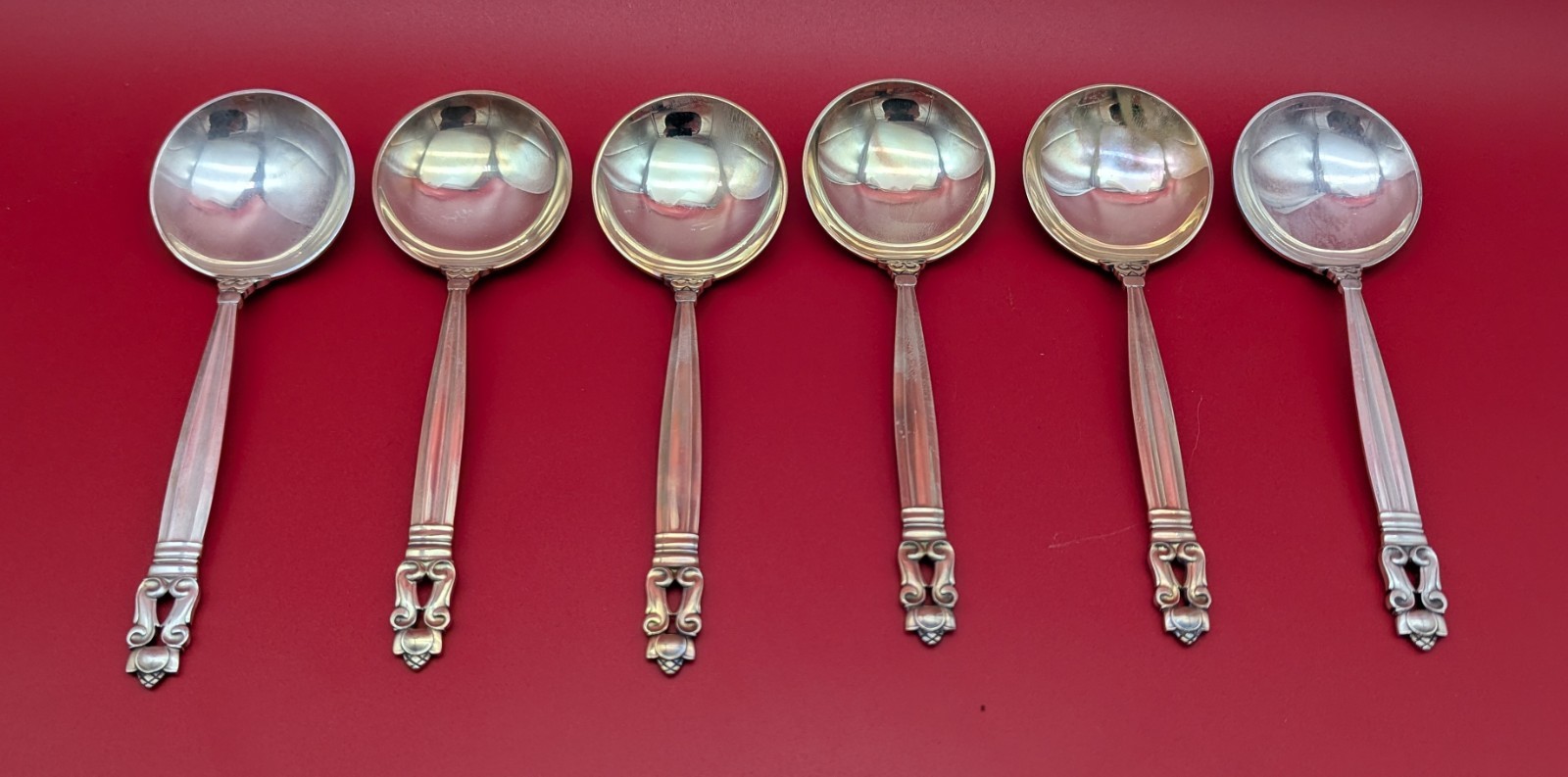 Georg Jensen Acorn Pattern Sterling Silver Soup Spoons 6 3/8″