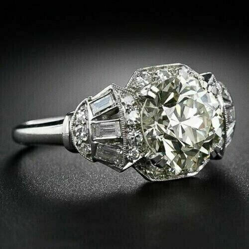 Vintage Art Deco Style Round Cut Simulated Diamond Engagement 925 Silver Ring