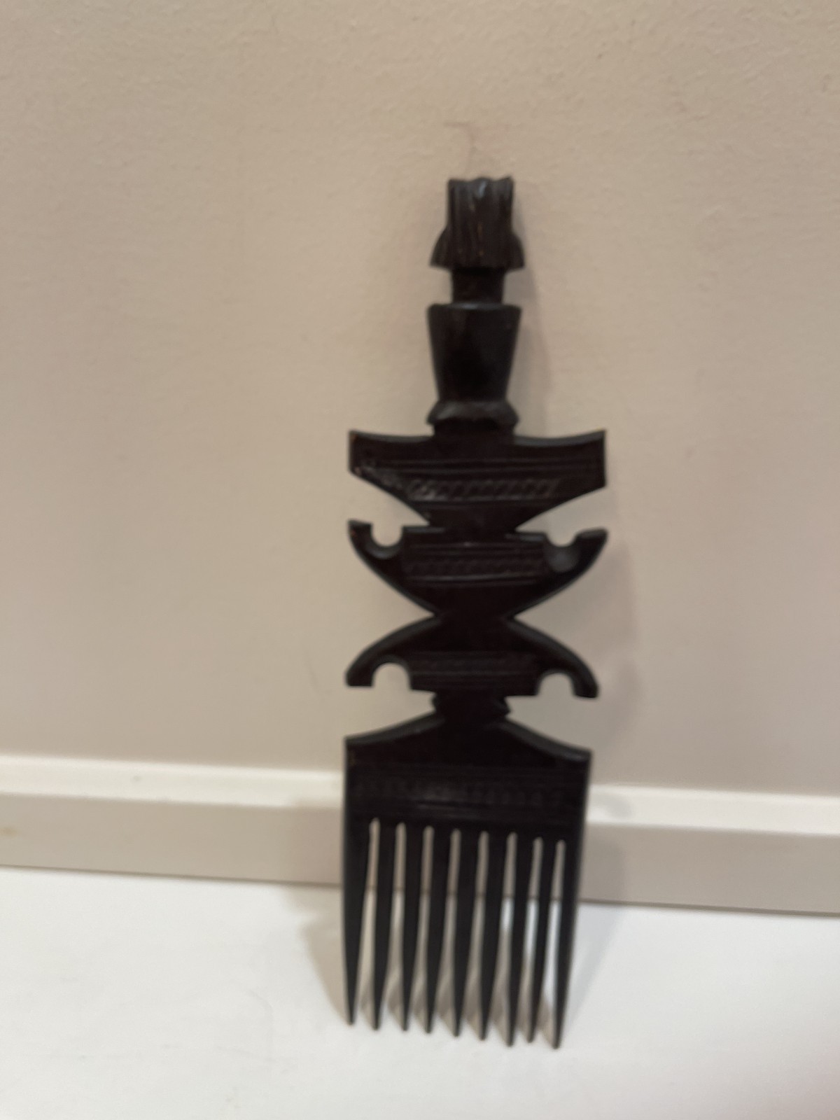 Wood Hand Carved Original Sculpture African Tribal Comb Hair Pick Accessory