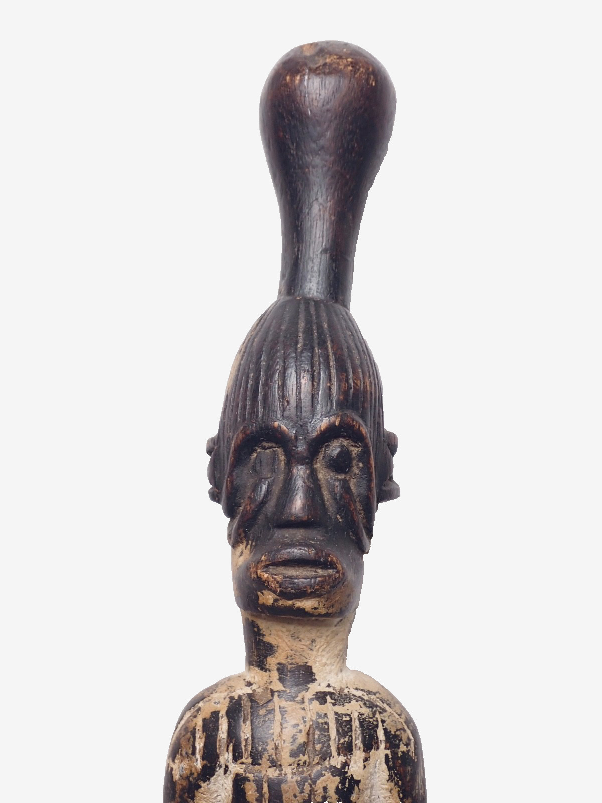 Yoruba Ancestor Figure. Carved Wood. Blackened Wood. Kaolin Wash.