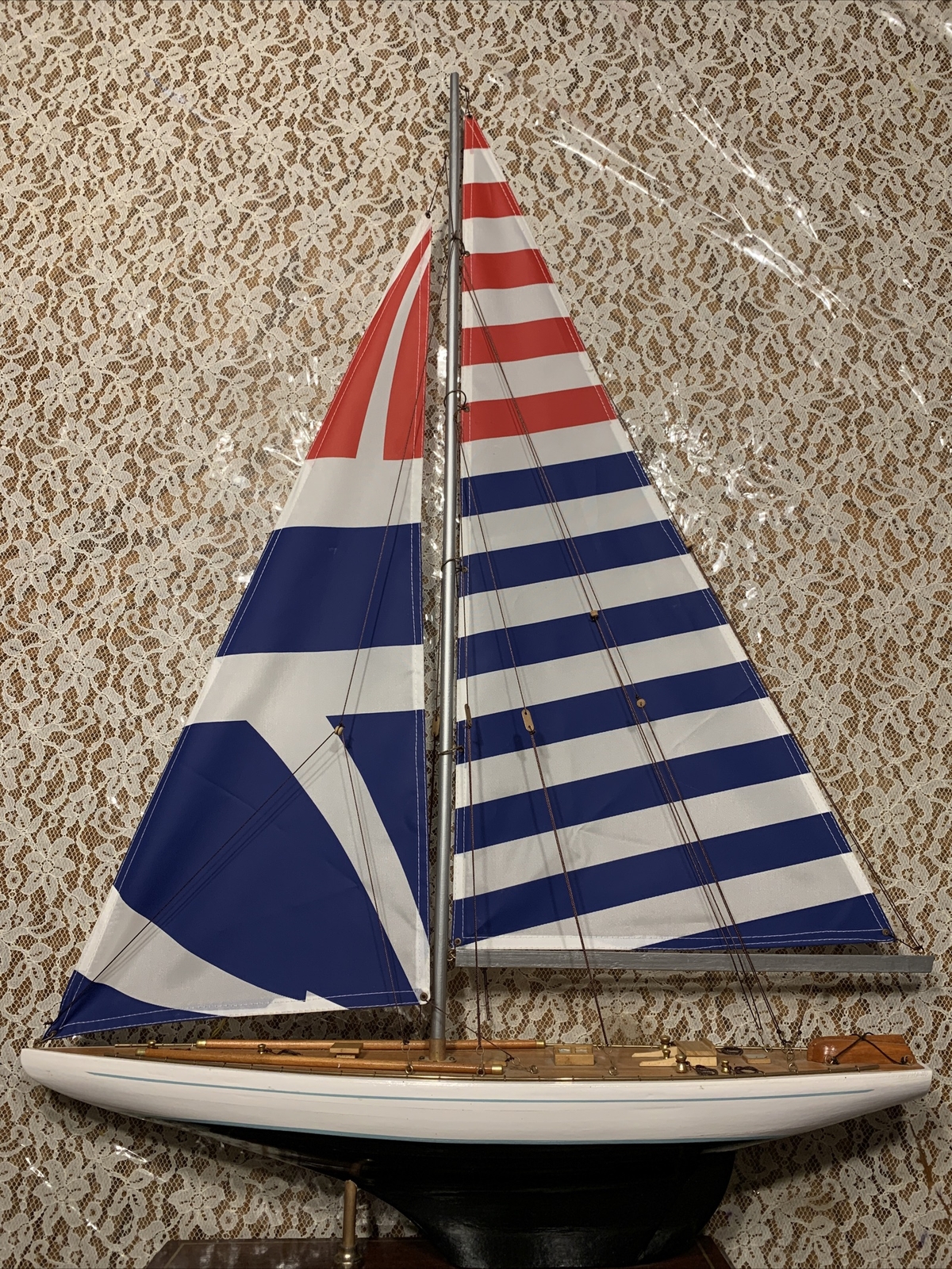 Sailboat Large Wood Built Blue White Red 36”x24” Fully Built Nautical Decor 5607