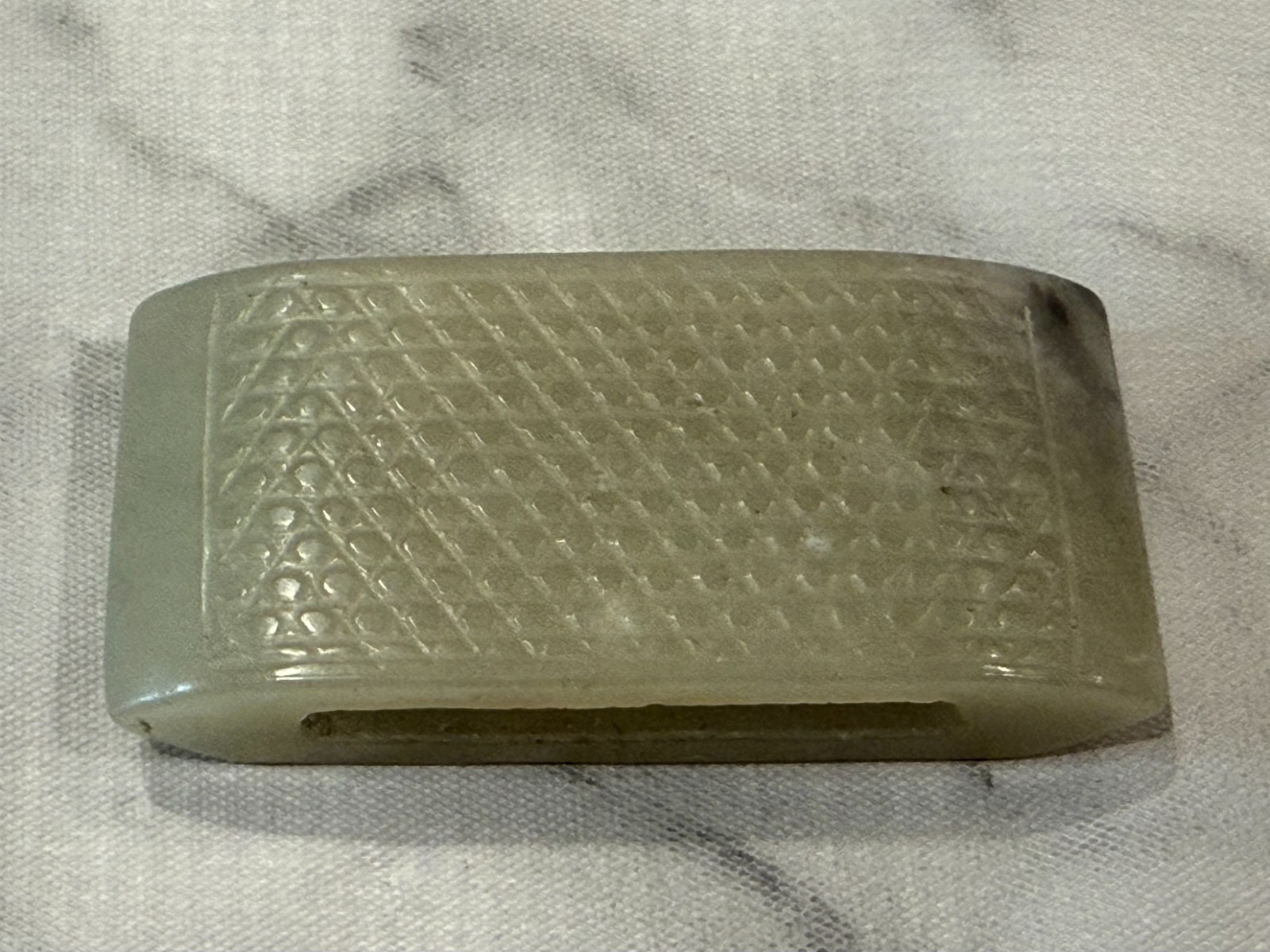 Antique Chinese Qing Dynasty Celadon Jade Carved Belt Plaque