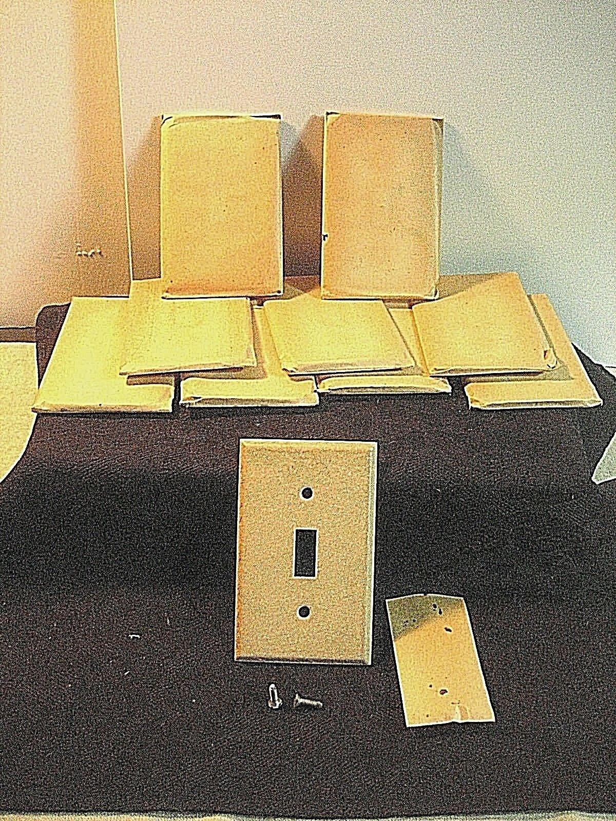 NOS 10 SEALED VTG BEIGE / TAN TEXTURED METAL WALL SWITCH PLATES & SCREWS