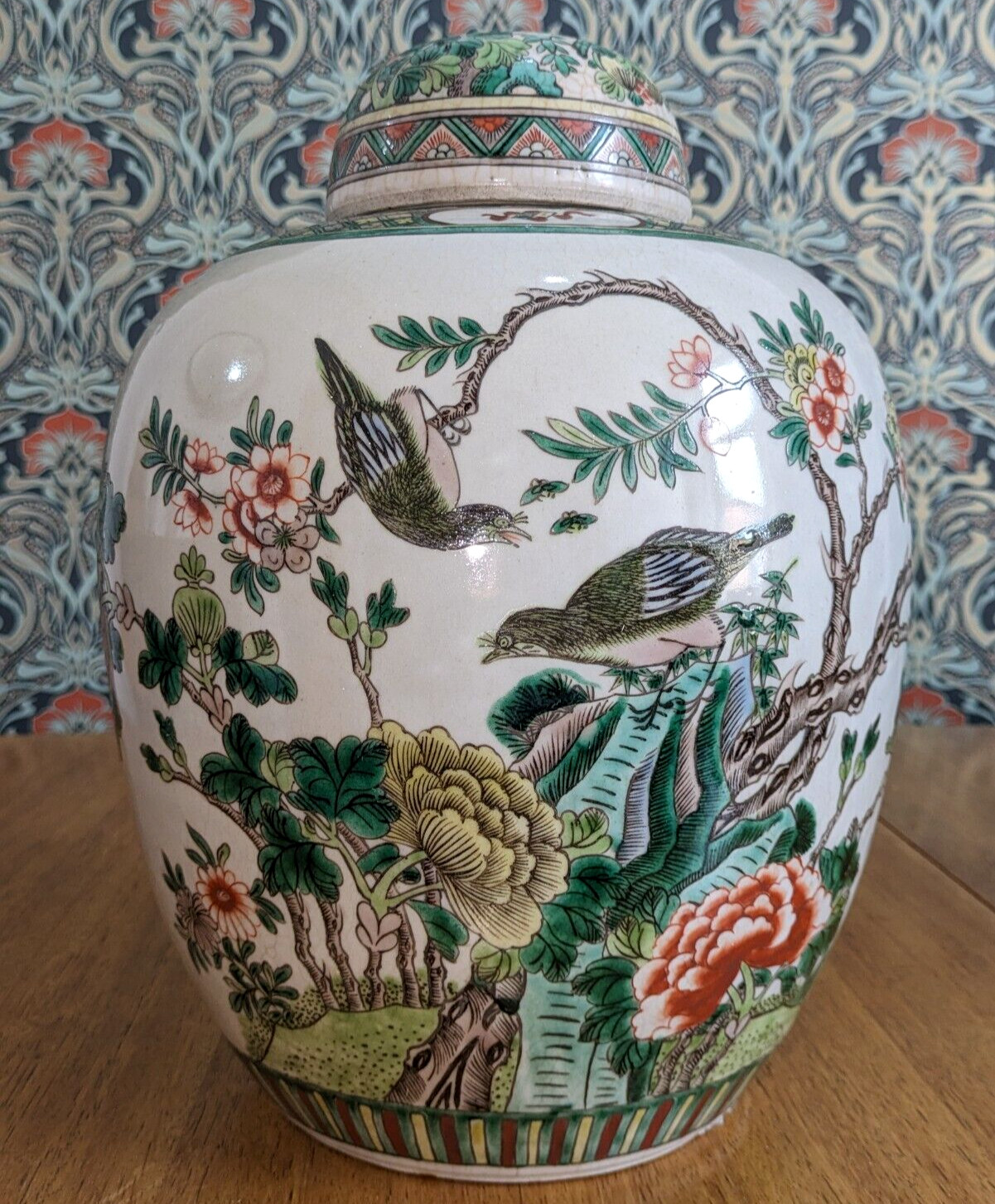 19th Century Chinese Famille Verte Porcelain Qing Kangxi Ginger Jar Antique 35cm