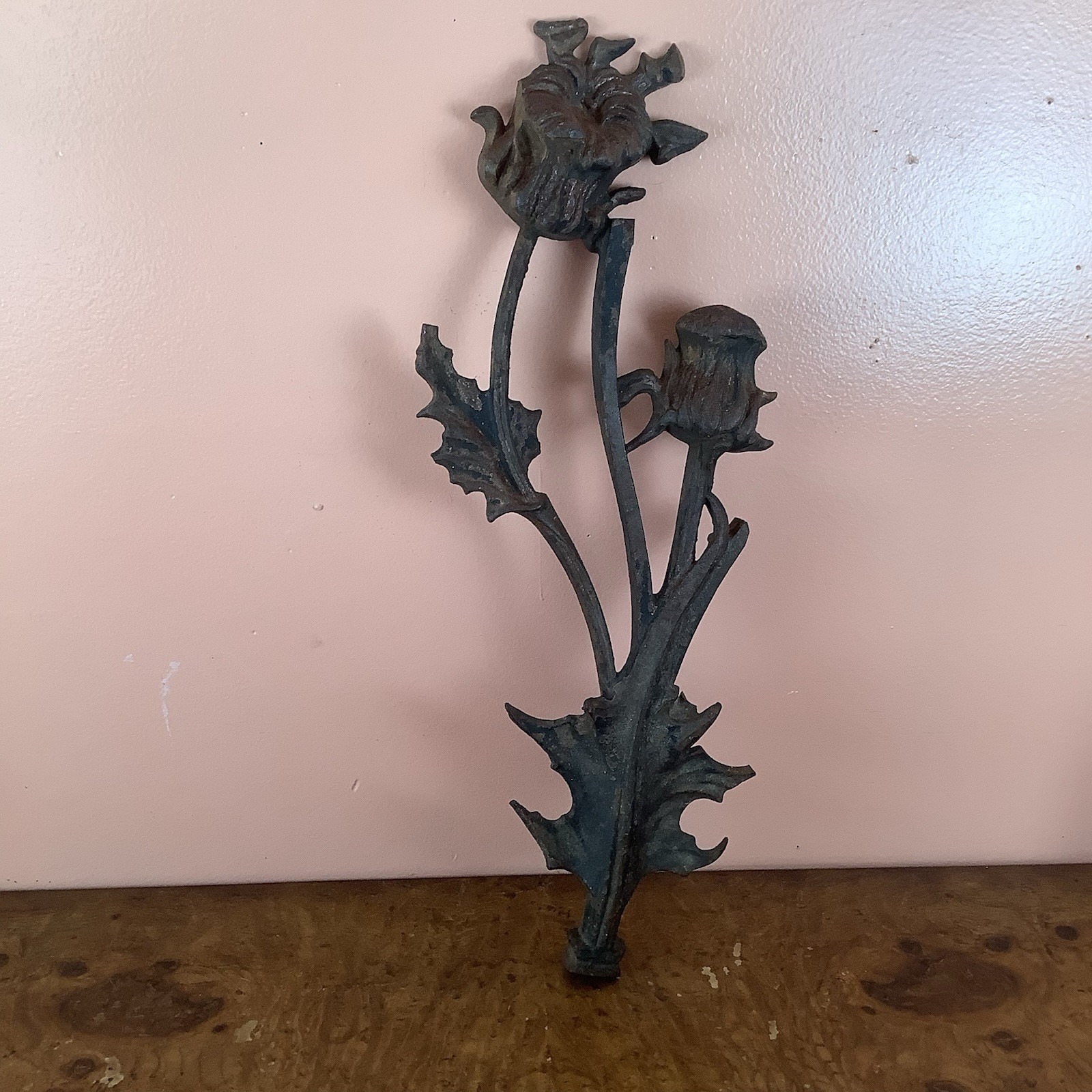 Cast Iron Thistle Flowers Heavy Duty 5.3lb Rustic Floral 18.5” Long Repurpose