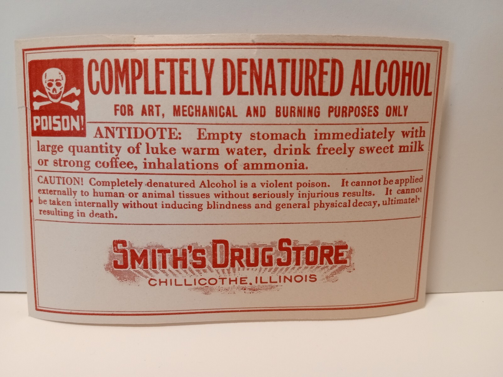 2 Antique Poison Druggist Labels Chillicothe IL Smiths Drug Store Skull