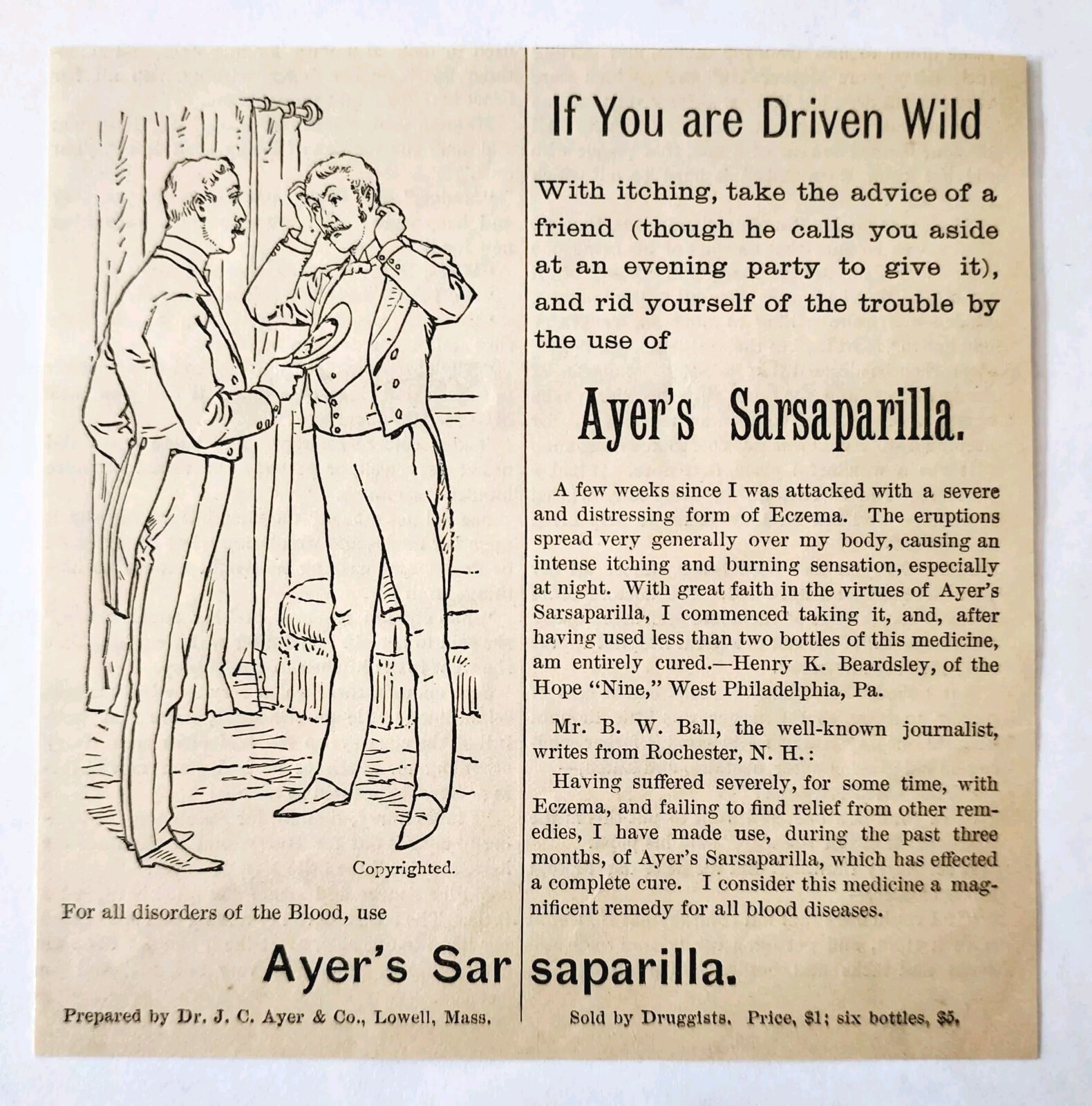 Ayer’s Sarsaparilla 1885 Advertisement Victorian Quack Blood Medicine ADBN1A14