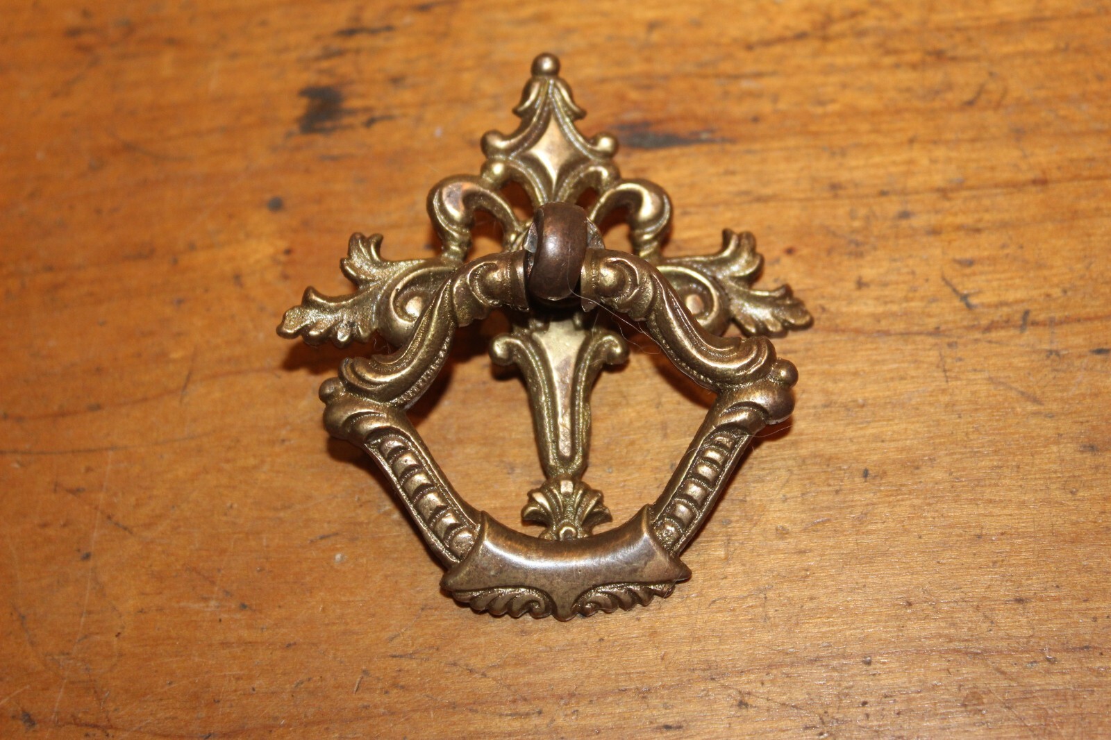 Antique Cast Bronze Drawer Drop Bail Pull Aged Patina Q-53