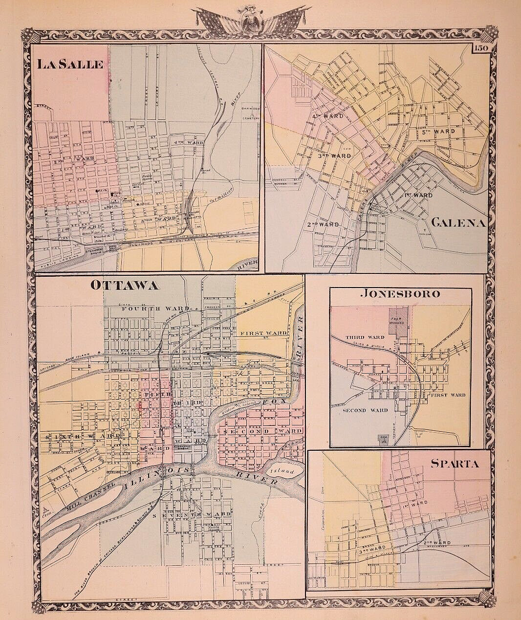 1876 Plat Map ~ LaSALLE, CALENA, OTTAWA, SPARTA, ILLINOIS – (14×17)-#54