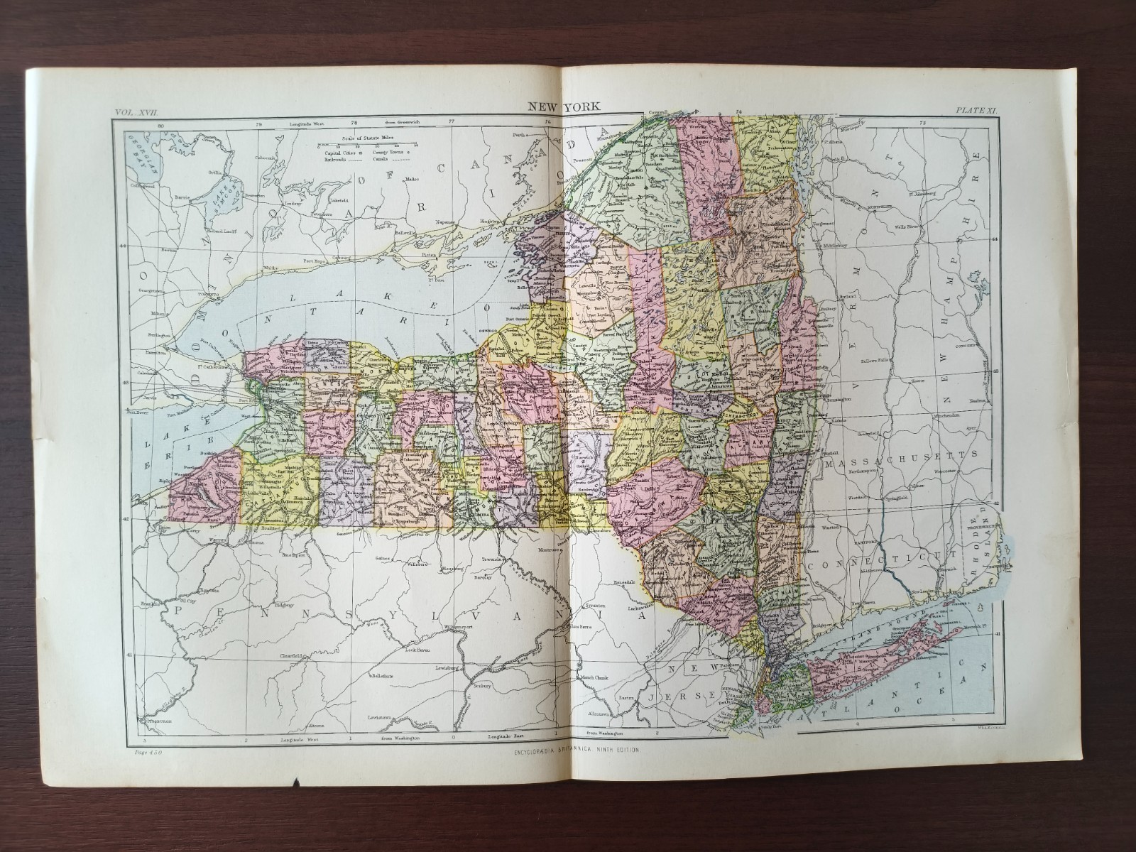 ANTIQUE ORIG. COLOUR MAP BY W.&A.K. JOHNSTON-NEW YORK-1880CA