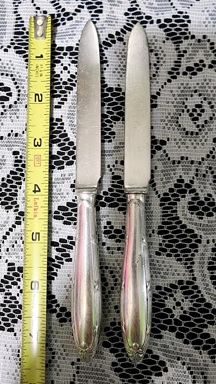 😎LOT OF 2 RARE BMF AUSTRIA 🇦🇹 SILVERPLATE BAROQUE HOLLOW HANDLE FRUIT KNIVES