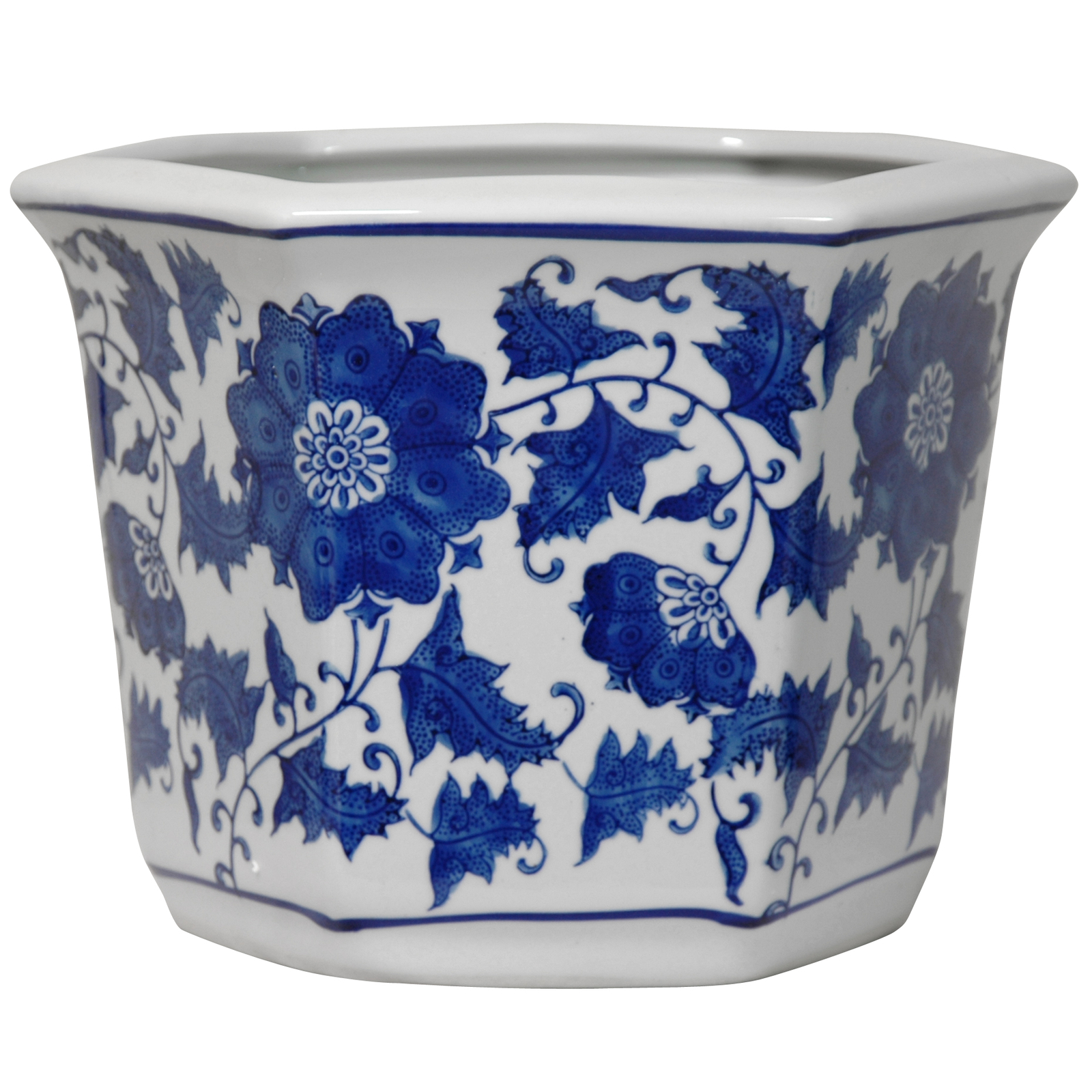 10″ Floral Blue & White Porcelain Flower Pot