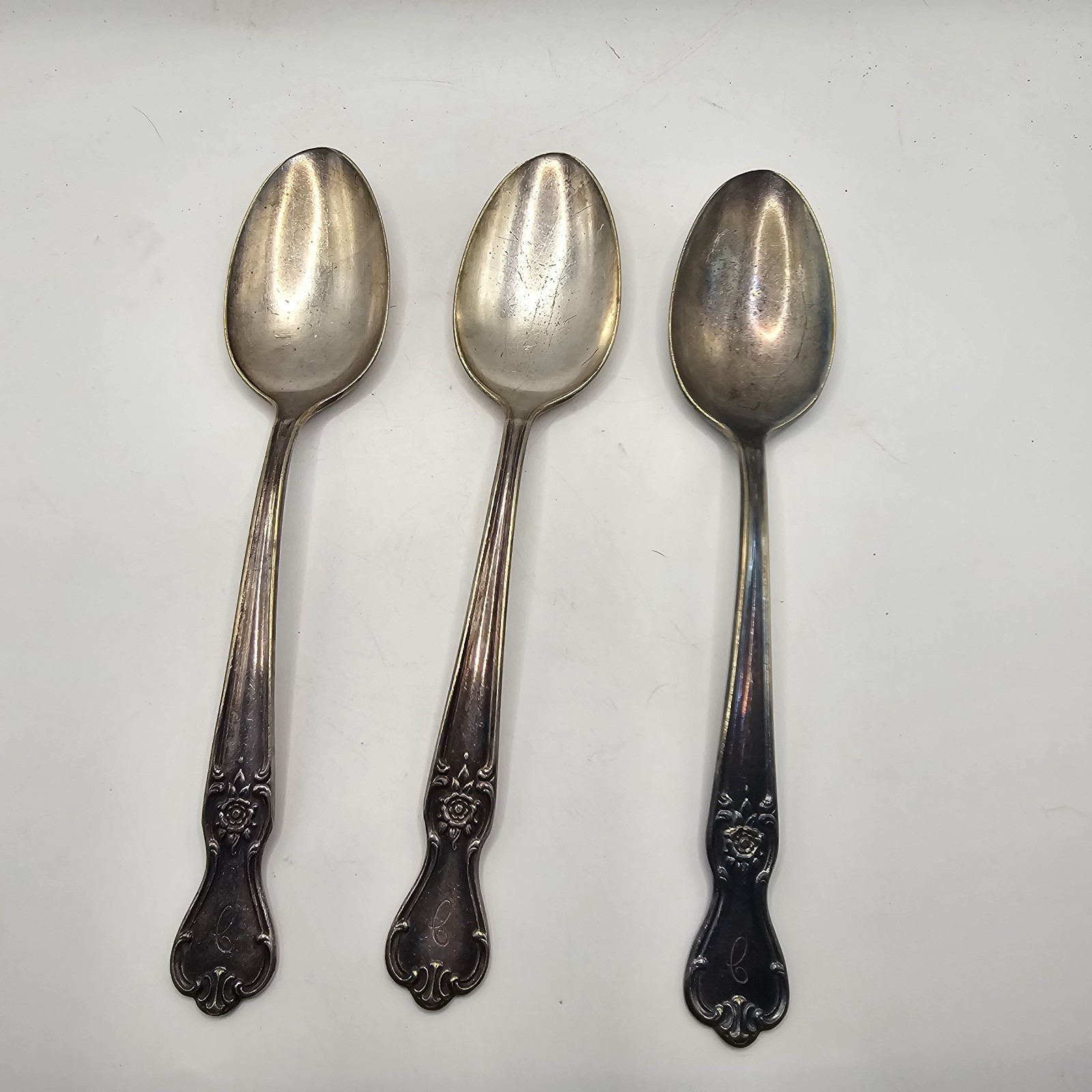 Silver Plate Serving Spoons Old Company Signature Rose Set of 3 Vintage Estate