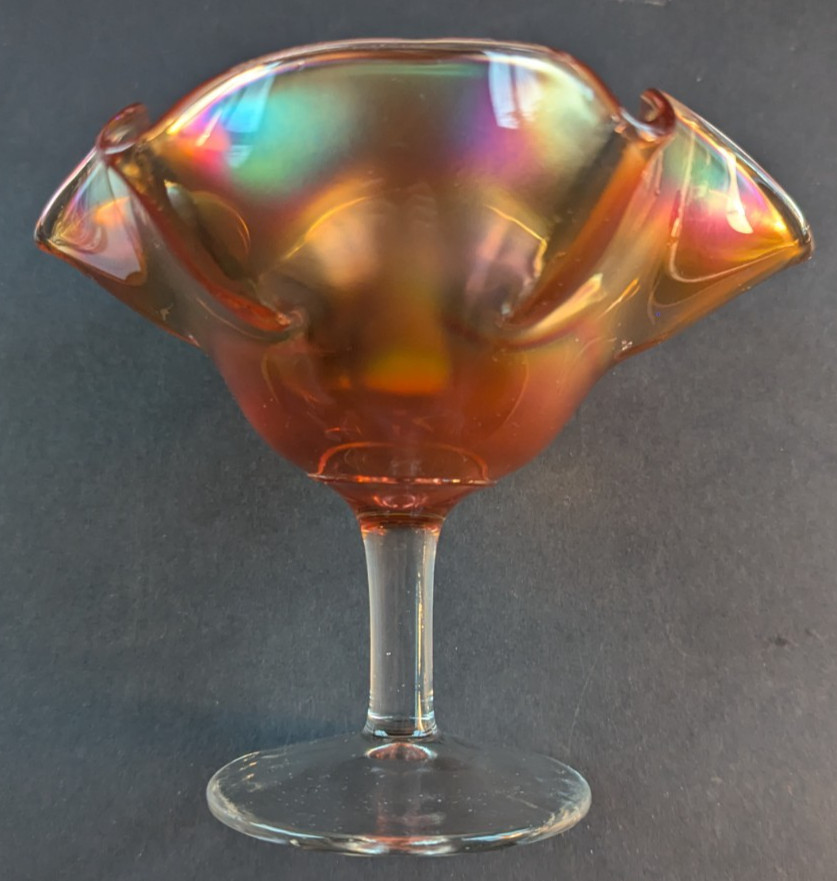 Antique Fenton Stemmed Holly Compote Comport Blank Iridescent “Golden Sunset”