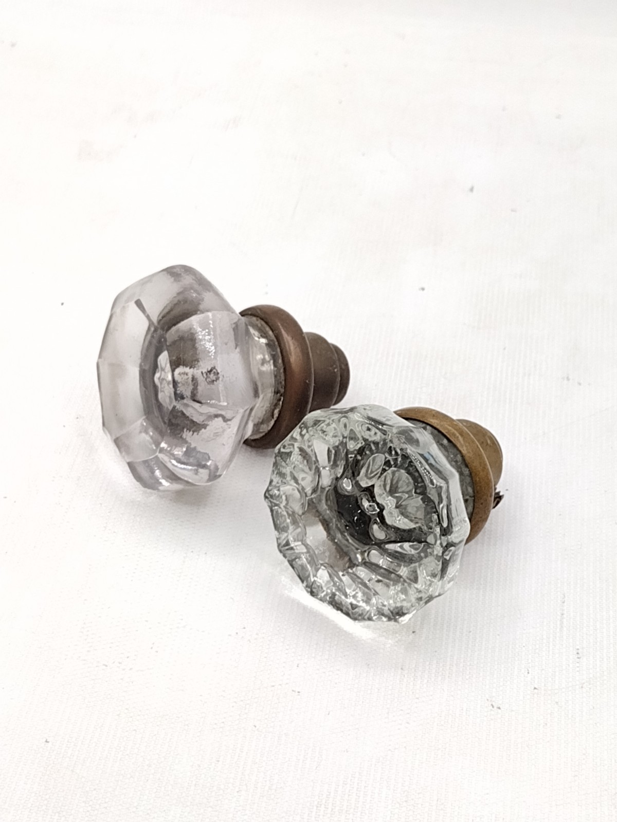 Antique Brass and Clear Glass Door Knobs, Lot of 2